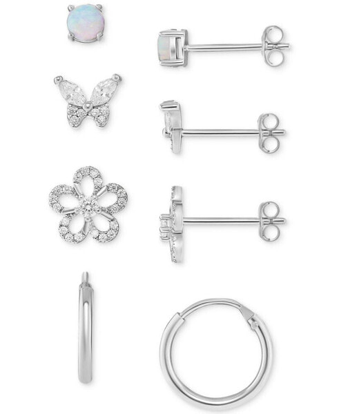 4-Pc. Set Synthetic Opal & Cubic Zirconia Stud & Hoop Earrings in Sterling Silver, Created for Macy's