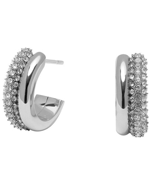 Silver-Tone Crystal Hoop Earrings
