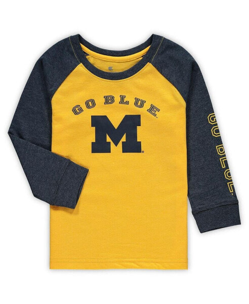 Toddler Boys and Girls Heathered Maize Michigan Wolverines Long Sleeve Raglan T-shirt