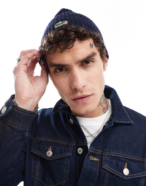 Lacoste logo beanie in navy