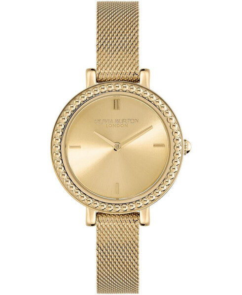 Women's Vintage-Like Bead Gold-Tone Stainless Steel Mesh Watch 30mm