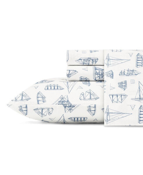 Постельное белье Nautica Whitewood Sail Cotton Percale 4-Piece Sheet Set, King