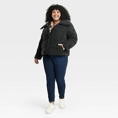 Women's Short Puffer Jacket - Ava & Viv Black 3X