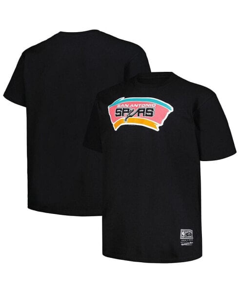 Men's Black Distressed San Antonio Spurs Big and Tall Hardwood Classics Vintage-Like Logo T-shirt