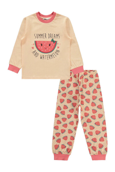 Kız Çocuk Pijama Takımı 2-5 Yaş Yumuşak Şeftali