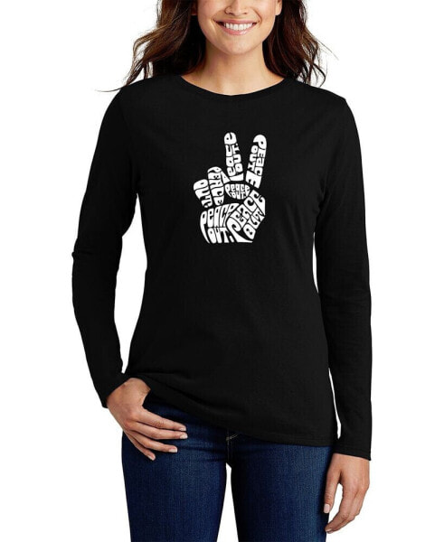 Women's Long Sleeve Word Art Peace Out T-shirt