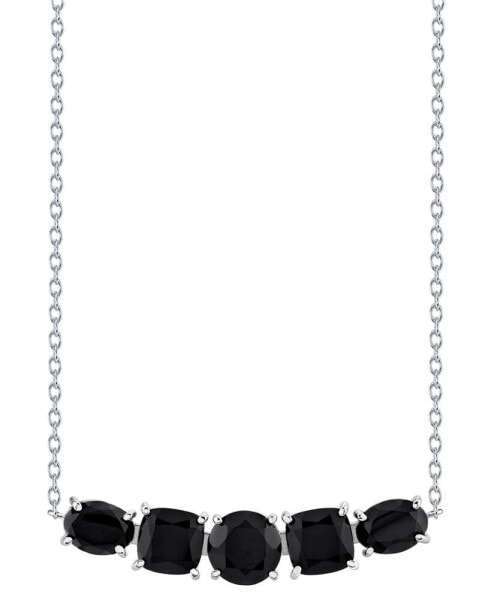 Onyx Mixed-Cut Five Stone Bar 18" Pendant Necklace in Sterling Silver