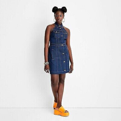 Women's Sleeveless Collared Denim Mini Dress - Future Collective with Alani