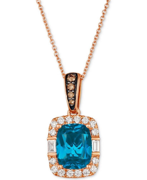 Le Vian chocolatier® Deep Sea Blue Topaz (2-1/4 ct. t.w.) & Diamond (1/3 ct. t.w.) Halo Pendant Necklace in 14k Rose Gold, 18" + 2" extender