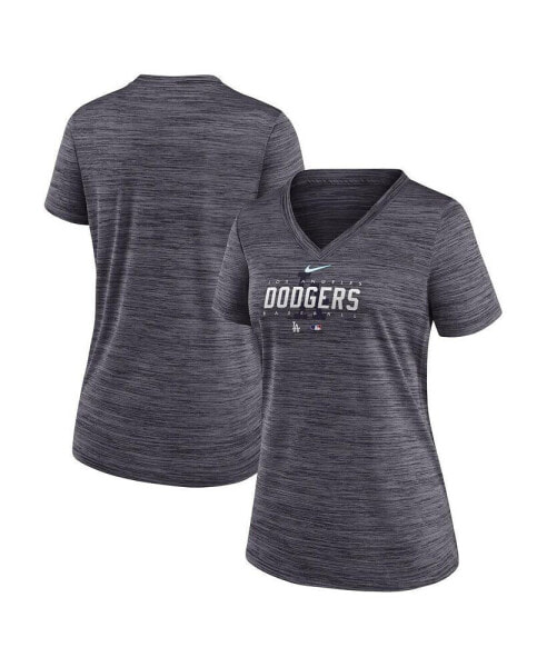 Women's Black Los Angeles Dodgers Authentic Collection Velocity Practice Performance V-Neck T-shirt