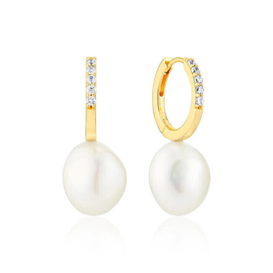 Gold-plated hoop earrings with genuine Padua pearls SJ-E2443-PCZ-YG