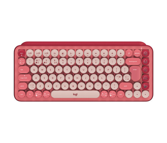 Logitech POP Keys Wireless Mechanical Keyboard With Emoji Keys - Mini - RF Wireless + Bluetooth - Mechanical - QWERTY - Burgundy - Pink - Rose