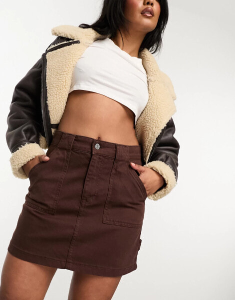 ASOS DESIGN denim cargo mini skirt in brown