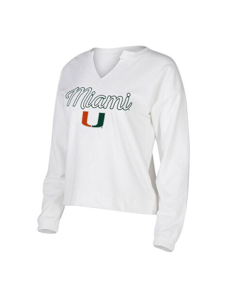 Women's White Miami Hurricanes Sienna Notch Neck Long Sleeve T-shirt