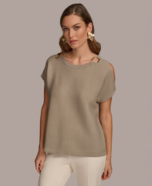 Women's Dolman-Sleeve Shoulder-Cutout Sweater