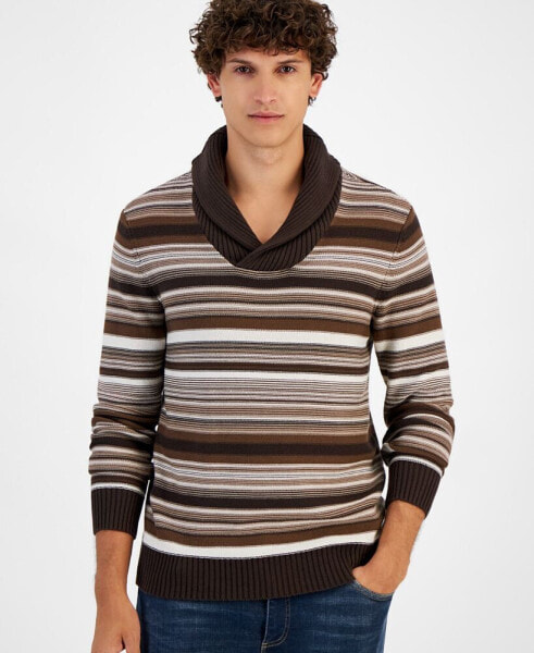 Men's Striped Shawl-Collar Long Sleeve Pullover Sweater, Created for Macy's