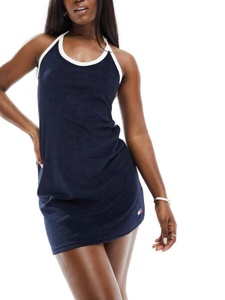 Tommy Jeans halter neck toweling dress in Navy