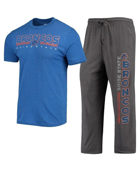 Men's Heathered Charcoal, Royal Boise State Broncos Meter T-shirt and Pants Sleep Set