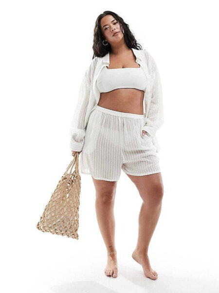 Esmee Curve stripe beach short co-ord in white