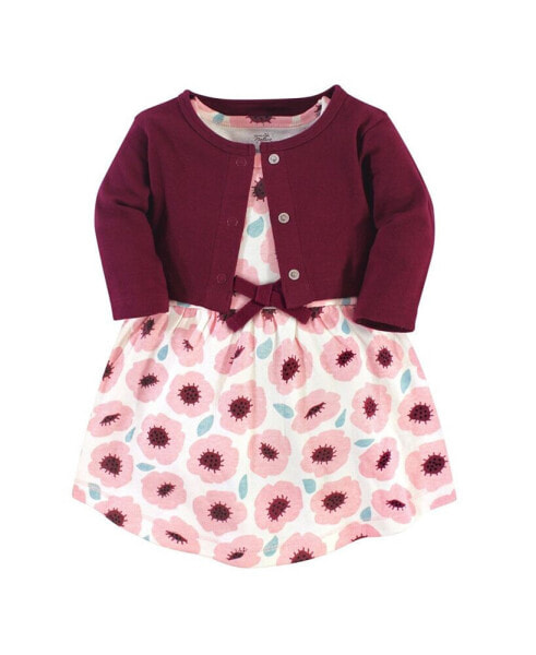 Baby Girls Baby Organic Cotton Dress and Cardigan 2pc Set, Blush Blossom