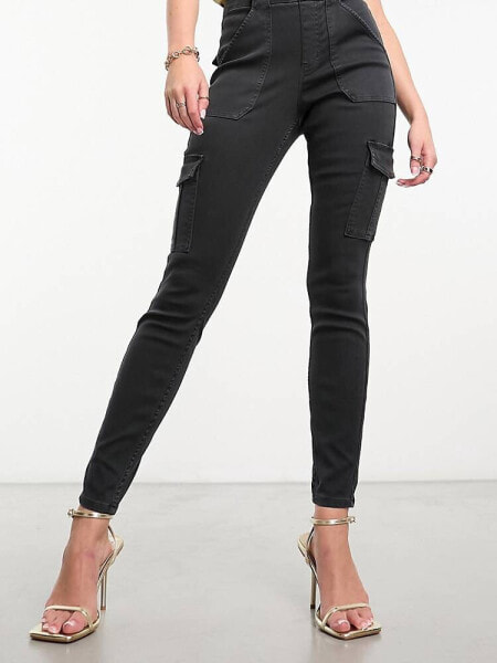 Spanx high waisted cargo pant in washed black