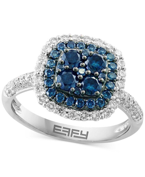 EFFY® Blue Diamond & White Diamond Halo Cluster Ring (1-1/3 ct. t.w.) in 14k White Gold