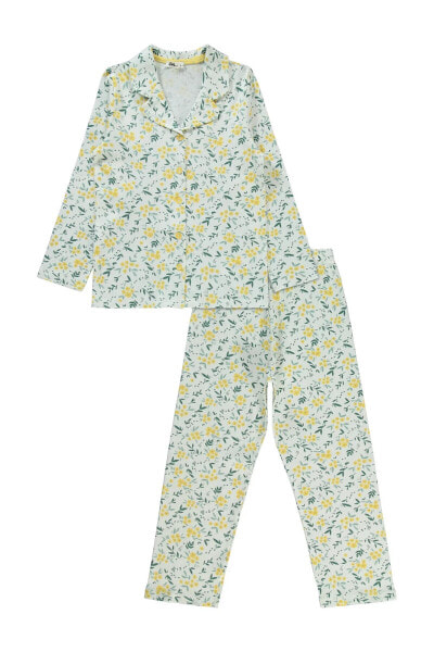 Kız Çocuk Pijama Takımı 6-9 Yaş Ekru