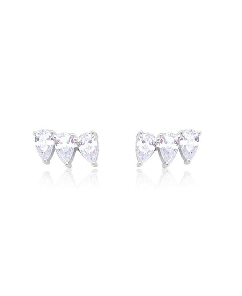 White Gold Tone CZ Teardrop Studs EAR CLIMBER STYLE Earrings