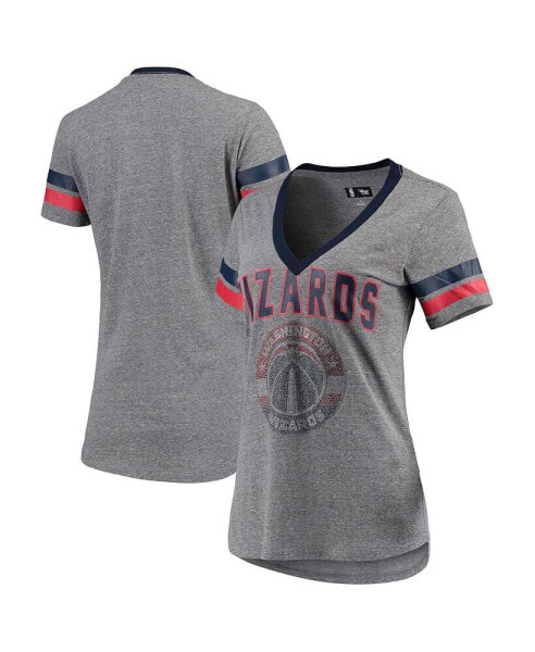 Women's Gray and Red Washington Wizards Walk Off Crystal Applique Logo V-Neck T-shirt