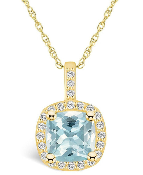 Aquamarine (2 Ct. T.W.) and Diamond (1/4 Ct. T.W.) Halo Pendant Necklace in 14K Yellow Gold