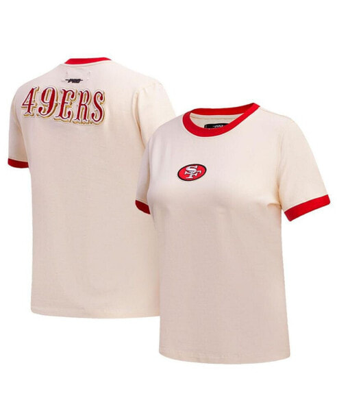 Women's Cream Distressed San Francisco 49ers Retro Classic Ringer T-shirt