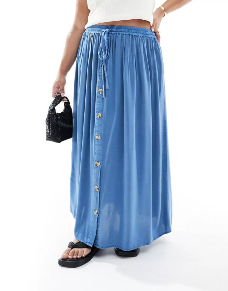 Yours button through midi skirt in light blue