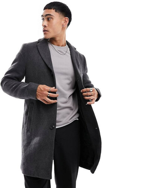 ONLY & SONS wool mix overcoat in grey