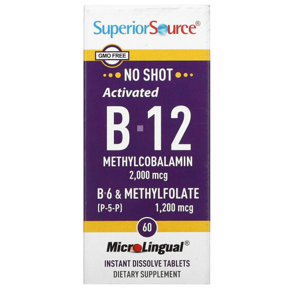 Витамины группы B Superior Source Activated B-12 Метилкобаламин, В-6 (P-5-P) и Метилфолат, 60 микролингвальных таблеток для мгновенного растворения