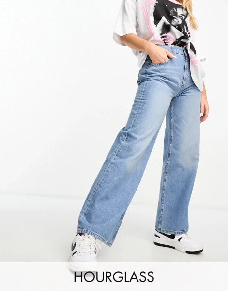 ASOS DESIGN Hourglass wide leg dad jeans in mid blue