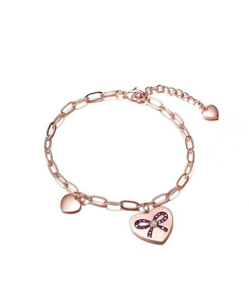 Sterling Silver with 18K Rose Gold Plated Heart Paper Clip Chain Bracelet