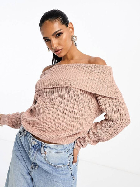 JDY bardot jumper in dusty pink