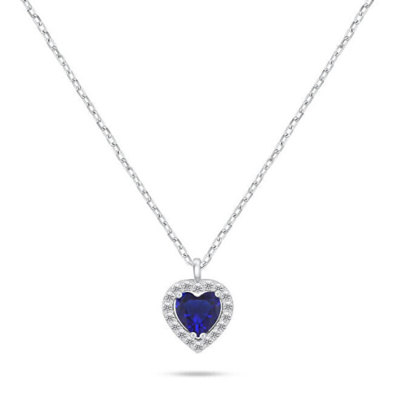 Silver necklace Heart with blue zircon NCL158WB