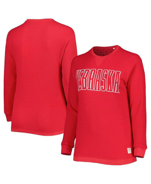 Women's Scarlet Nebraska Huskers Surf Plus Size Southlawn Waffle-Knit Thermal Tri-Blend Long Sleeve T-shirt