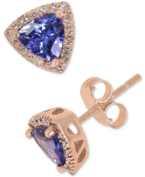Tanzanite (3/4 ct. t.w.) & Diamond (1/8 ct. t.w.) Triangle Halo Stud Earrings in 14k Rose Gold