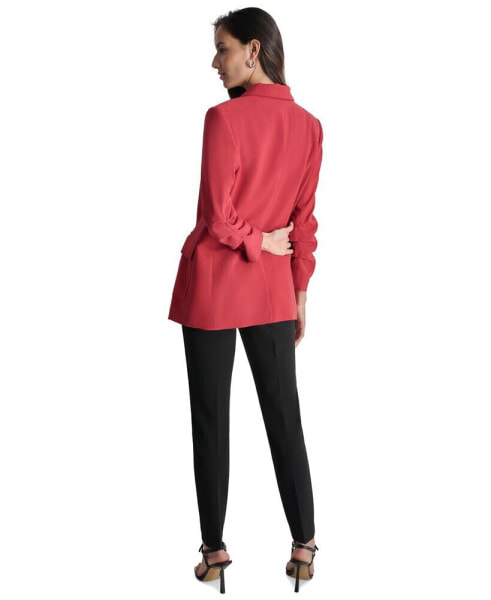 Women's Ruched-Sleeve One-Button Blazer