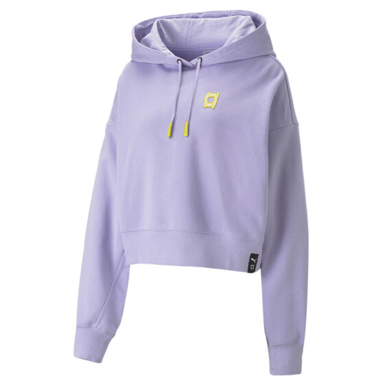 Puma Pivot Cropped Pullover Hoodie Womens Purple Casual Outerwear 53420209