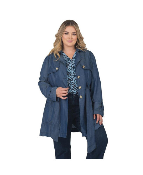 Women's Plus Size Tencel Denim Trench Coat