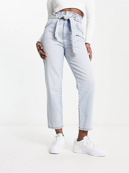 New Look paperbag waist jeans in light blue