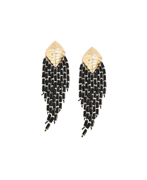 Women's Black Beaded Strand Drop Earrings