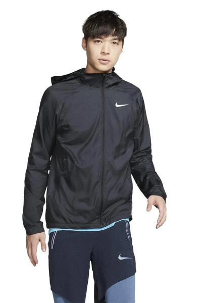 Essential Hooded Running Jacket Kapüşonlu Siyah Koşu Ceketi