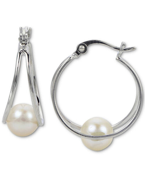 Cultured Freshwater Pearl (7mm) Hoop Earrings in Sterling Silver