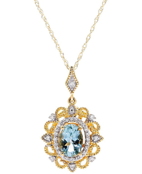 Macy's aquamarine (3/4 ct. t.w.) & Diamond (1/10 ct. t.w.) Oval 18" Pendant Necklace in 14k Gold-Plated Sterling Silver