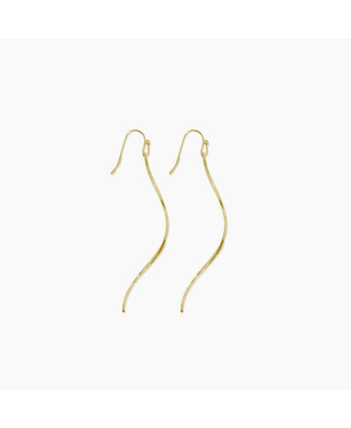 Long Thin Twisted Bar Earrings Gold