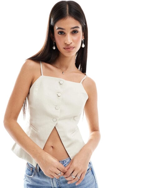 Bershka high neck tailored waistcoat in stone